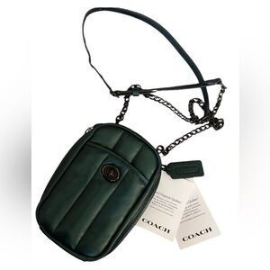 COACH TALL CAMERA CROSSBODY BAG METALLIC GREEN NWT